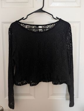 H&M Black Lace Long-Sleeve Cropped Top